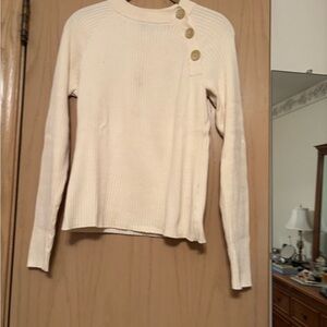 Lauren Ralph Lauren 109% Cotton Cream Sweater with Button Detail